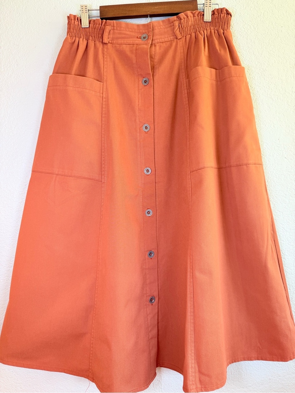 Vintage Sears 70s Carriage Court Sport Rust A-Line Button Front Midi Skirt 16 - Picture 3 of 9